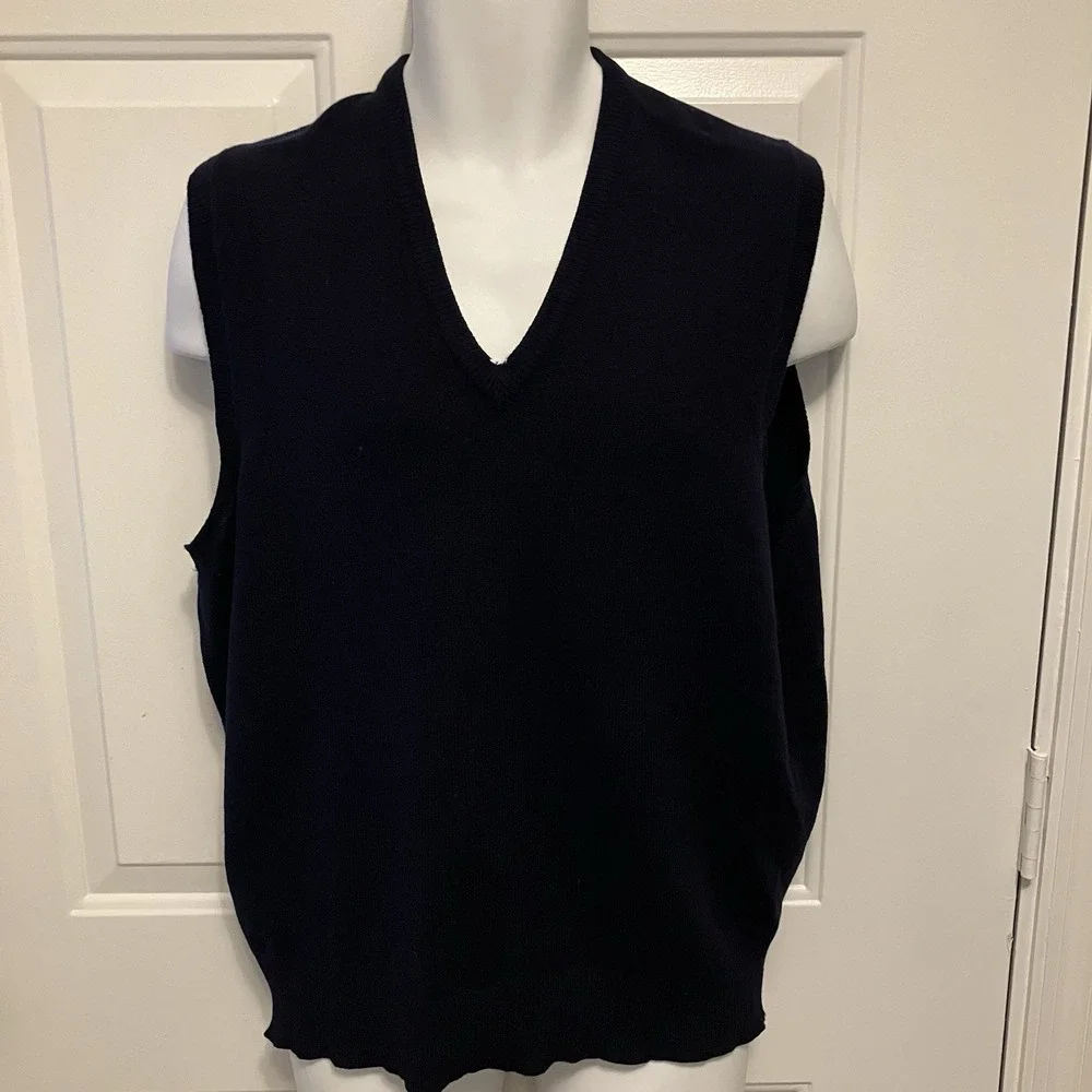 B Altman & Co Vtg Sweater Vest Men's Sz 44 Large Navy Blue Preppy Lambswool